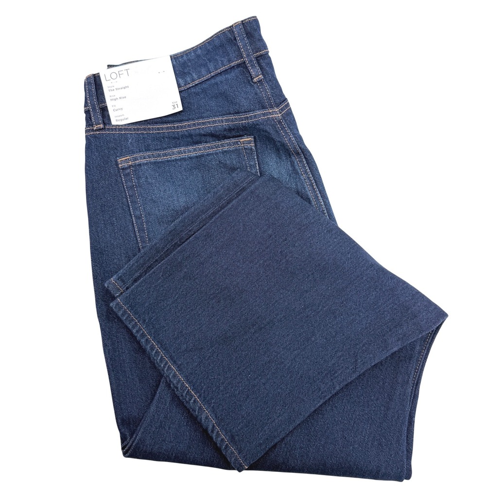 LOFT The Straight Jeans Womens 31 (12) Dark Wash NEW High Rise Curvy Fit
